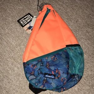 Orange and blue Kavu backpack